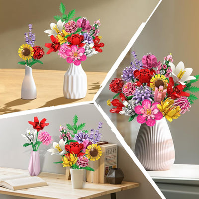 HOGOKIDS Blumen Bauset für Mädchen ab 8+ Jahren - 18 Blume Blumenstrauß Bausteine, 1464 Teilige Kunstblumen Pflanzen Bausatz, Botanik Kollektion Haushalt Deko, Kreatives Geschenk für Kinder Erwachsene
