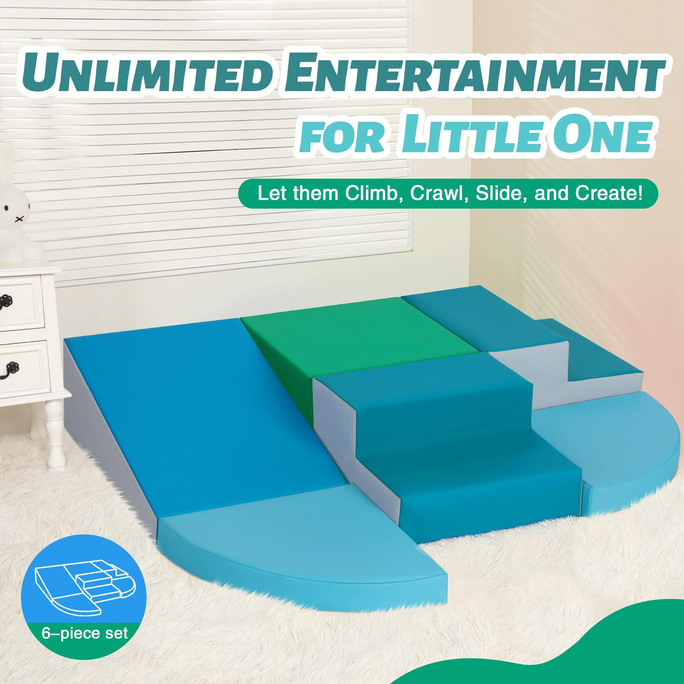 Wilwolfer Schaumstoff Bausteine Kinder Klettern Indoor: 6 Softbausteine Riesenbausteine Spielbausteine - Weiche Bausteine Baby Montessori Großbausteine Kletterspielzeug Outdoor Doppelte Treppe-Set