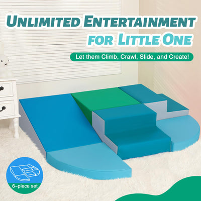 Wilwolfer Schaumstoff Bausteine Kinder Klettern Indoor: 6 Softbausteine Riesenbausteine Spielbausteine - Weiche Bausteine Baby Montessori Großbausteine Kletterspielzeug Outdoor Doppelte Treppe-Set