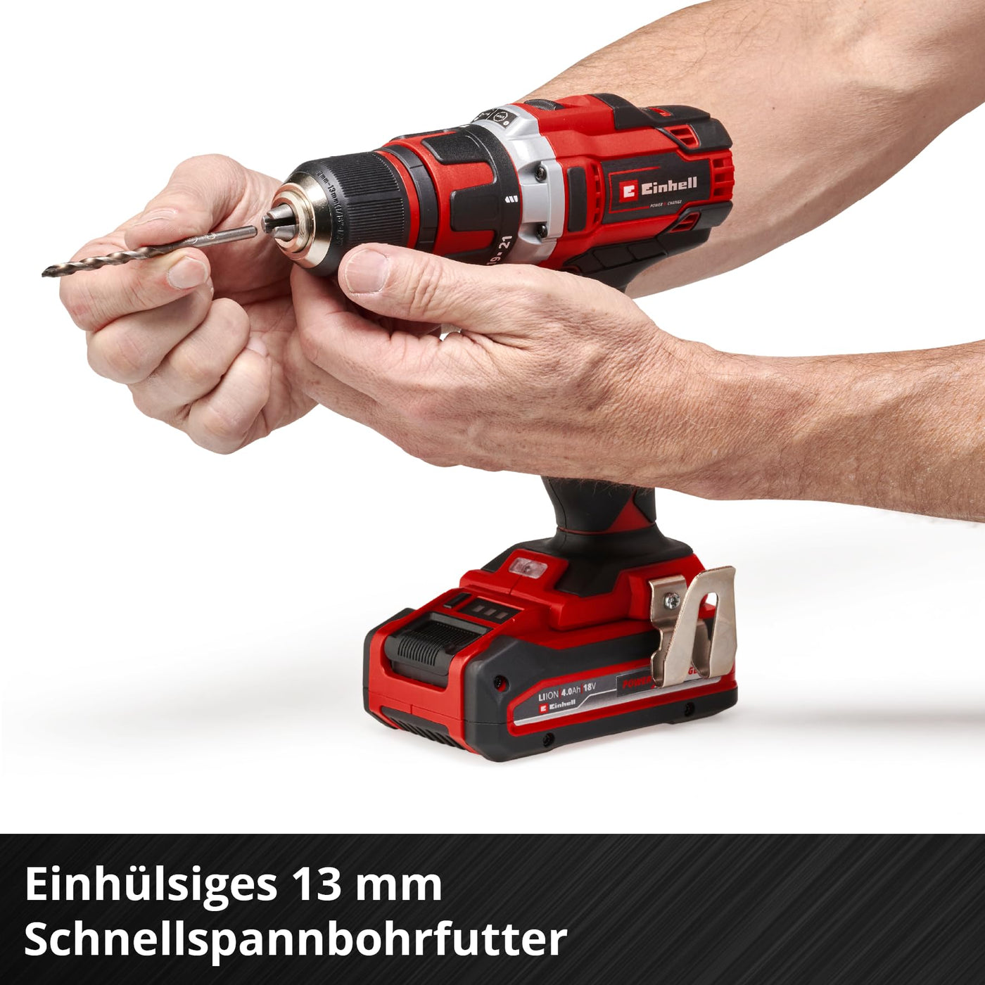 Einhell Akku-Bohrschrauber TE-CD 18/40 Li-Solo Power X-Change (Lithium-Ionen, 18 V, 40 Nm max. Drehmoment auf 21 Stufen, 2-Gang-Getriebe zum Bohren + Schrauben, Drehzahl-Elektronik, LED-Licht)