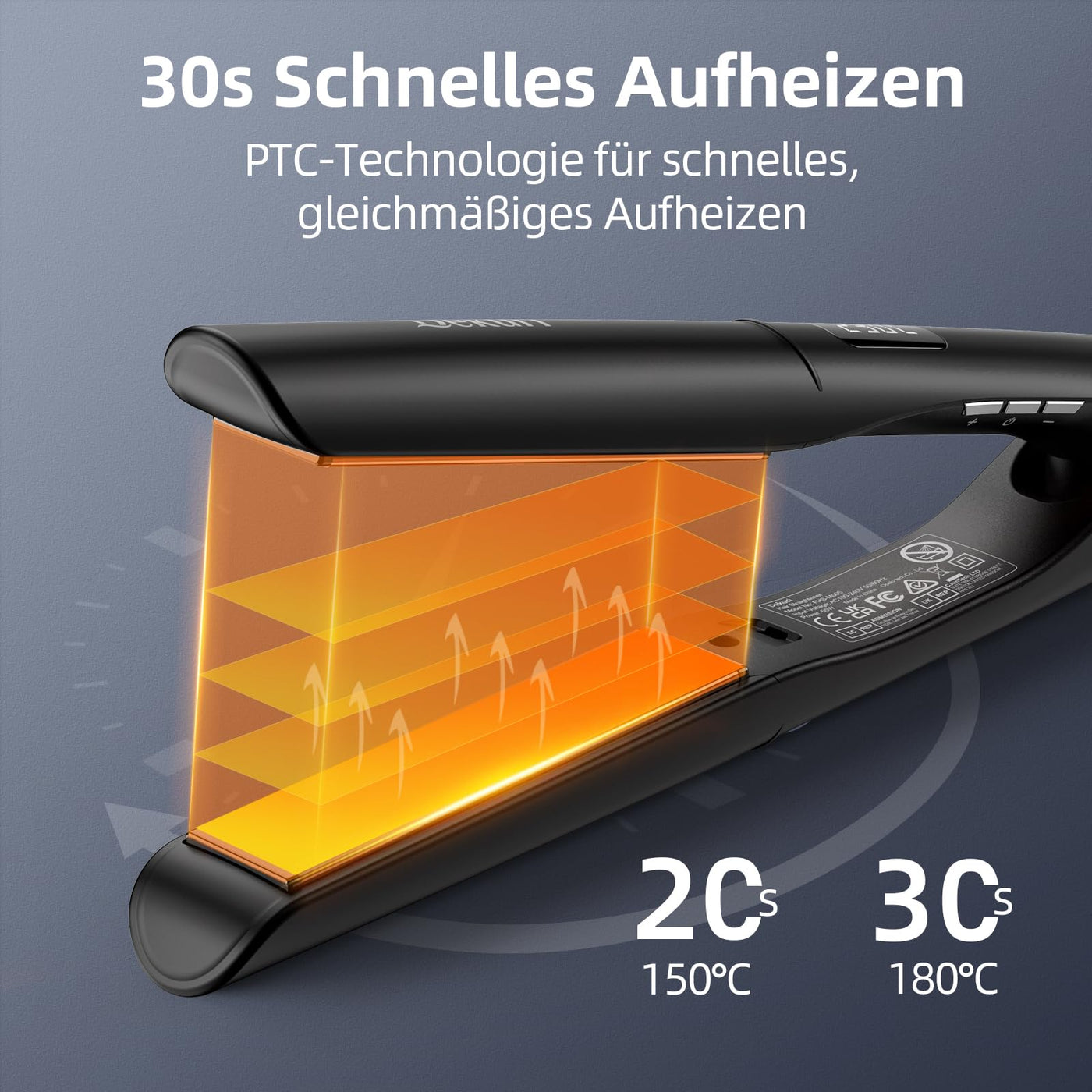 Dekuri 2 in 1 Glätteisen Locken und Glätten, Glatte Titanplatte Haarglätter, 30s Schnellaufheizung, 120-230℃ LED Display, Ionische Haarglätter für Frauen - Schwarz