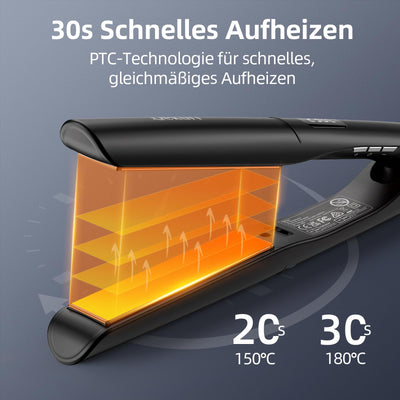 Dekuri 2 in 1 Glätteisen Locken und Glätten, Glatte Titanplatte Haarglätter, 30s Schnellaufheizung, 120-230℃ LED Display, Ionische Haarglätter für Frauen - Schwarz