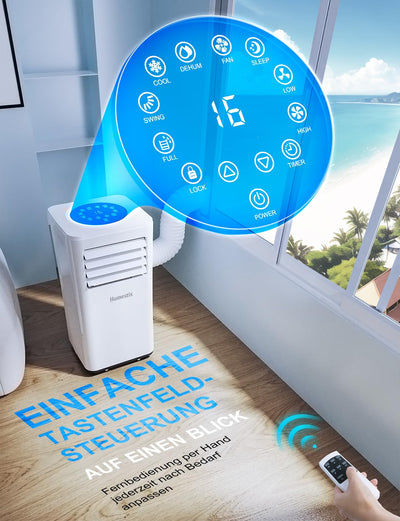 Klimaanlage Mobil 7000 BTU, Mobile Klimaanlage 4-in-1, Kühlung, Entfeuchtung und 2-Stufiger Belüftung, Mobiles Klimagerät mit Abluftschlauch, Digitalanzeige, 24h-Timer, Kühlfläche bis zu 68 m³(25㎡)