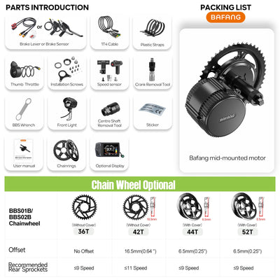 BAFANG 48V 500W Mittelmotor – BBS02B Mittelmotor-Kit mit optionalem Akku und LCD-Display für 68-73 mm Tretlager, 8fun BBS02 G340 Elektrofahrrad-Umrüstkit, DIY E-Bike-Kit mit CAN-Protokoll