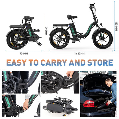 HITWAY E Bike Elektrofahrrad E-Fahrrad 20 Zoll Fat Tire faltbares Elektrofahrrad, 250W/36V/12 Ah Akku, Maximale Laufleistung 35–90 km