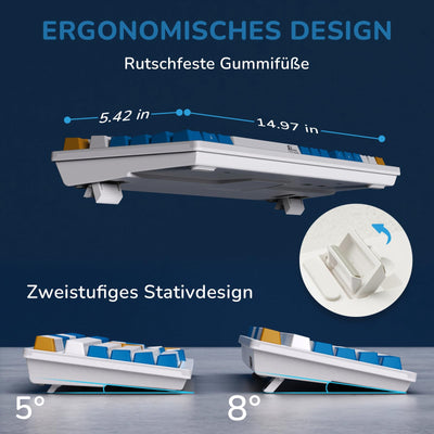 RK ROYAL KLUDGE RK98 Mechanische Tastatur Kabellose Gaming Tastatur 2.4G/Bluetooth 5.1/USB-C RGB Hinterleuchtet Deutsches Layout QWERTZ 100 Tasten Hot Swappable Braune Schalter, Weiß