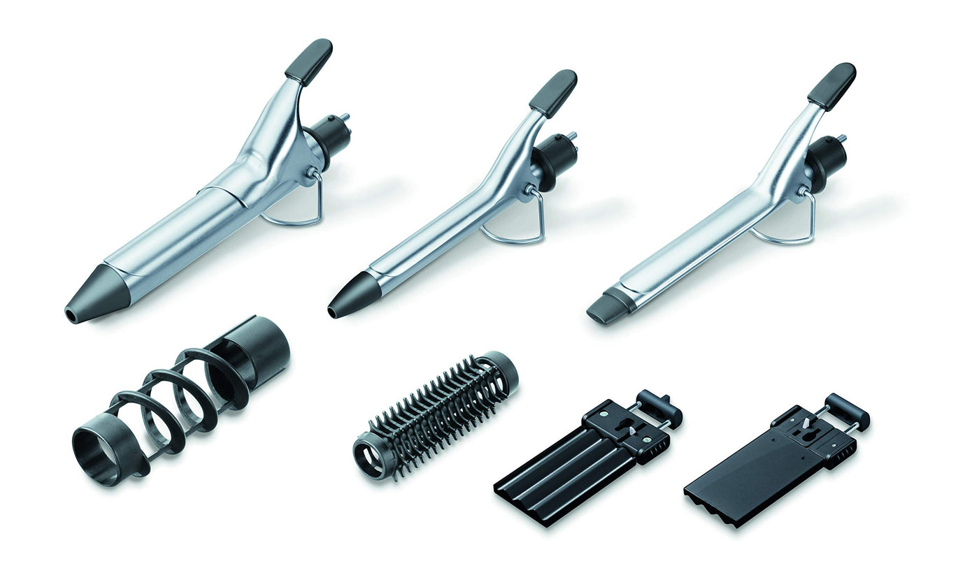 Beurer HT 60 Warmluftstyler (Haarstyling mit 7 verschiedenen Aufsätzen - Glätteisen, Kreppeisen, Bürstenaufsatz, Spiralaufsatz, großer / kleiner / flacher Lockenstab)