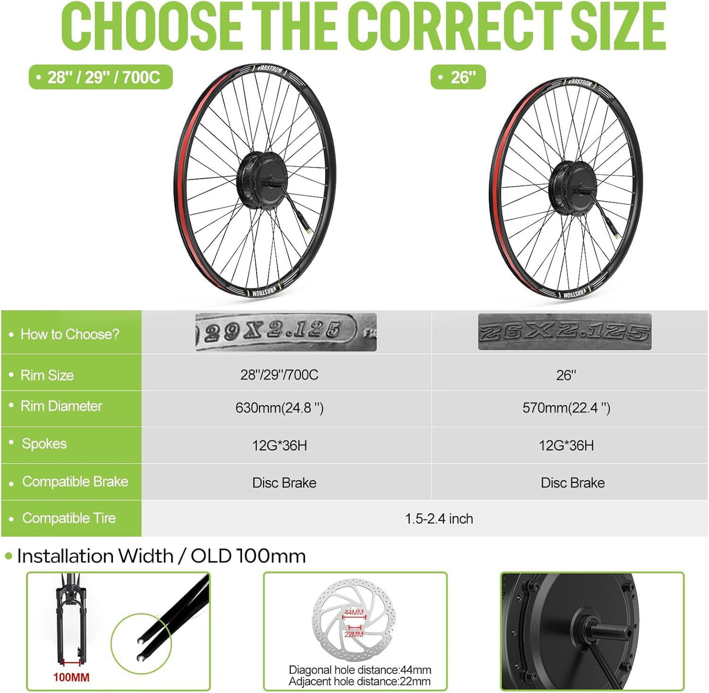 BAFANG 48V500W 26" Front Hub Motor Kit G020 Ebike Conversion Kit with SW2-M58 Digital Display & Smart Controller