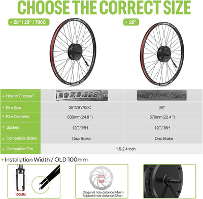 BAFANG 48V500W 26" Front Hub Motor Kit G020 Ebike Conversion Kit with SW2-M58 Digital Display & Smart Controller
