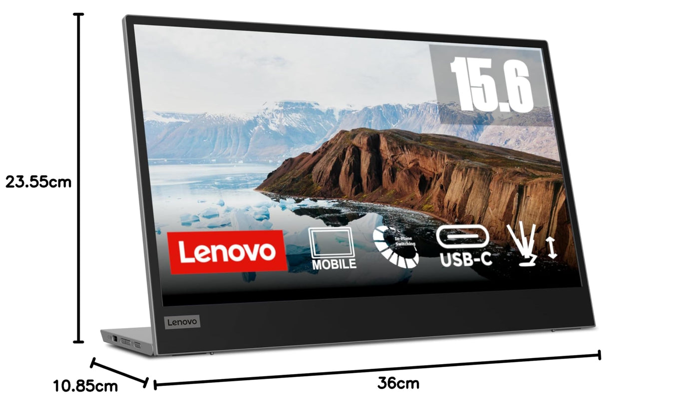 Lenovo L15 | 15,6" Full HD Monitor | 1920x1080 | 60Hz | 250 nits | 6ms Reaktionszeit | IPS-Panel | USB-C 3.2 | USB 2.0 | entspiegelt | 0,86kg | schwarz | inkl. USB-C Kabel