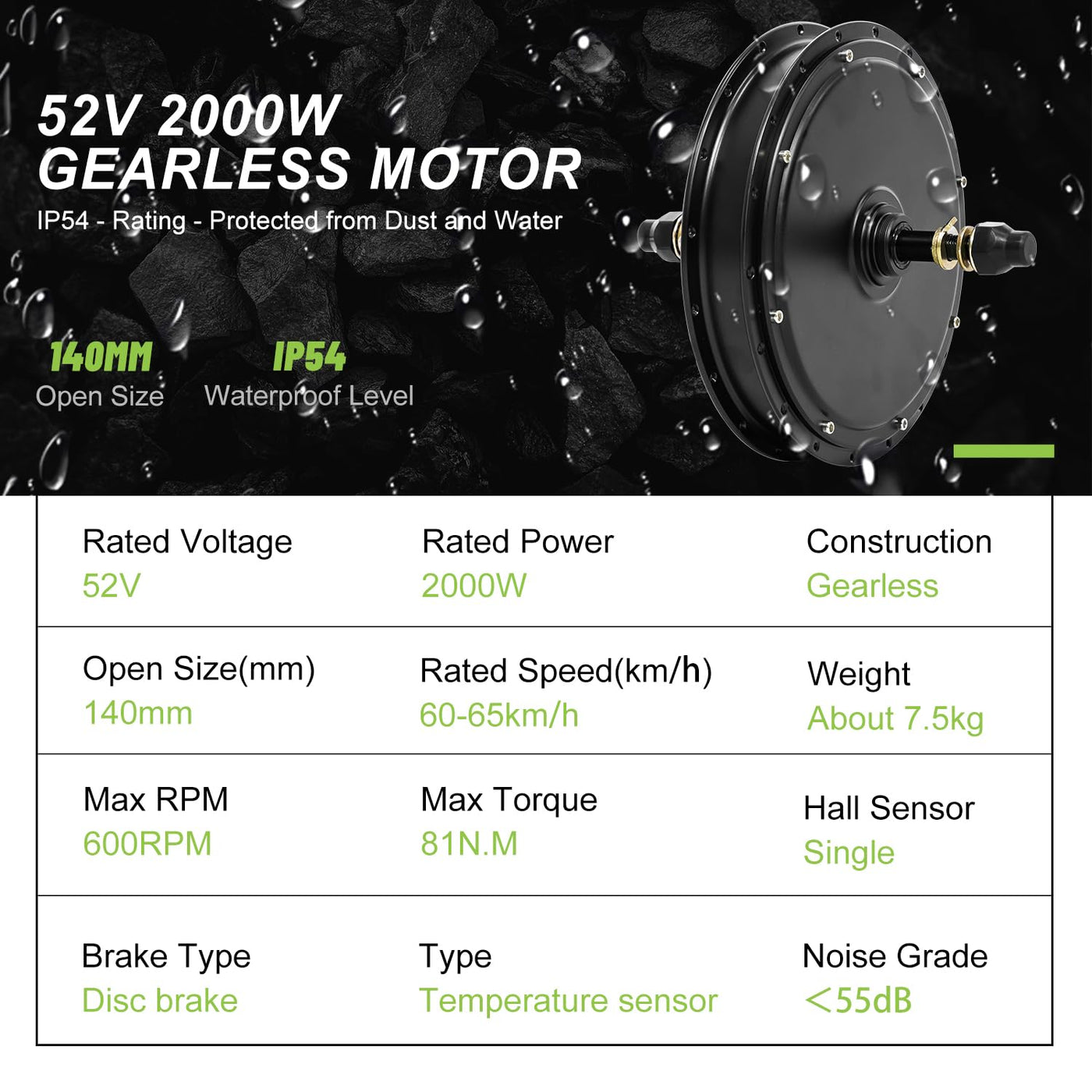 ESOULBIKE Elektrofahrrad-Umrüstkit für Schrauben-Nabenmotor hinten 52V 2000W - E-Bike-Umrüstkit kompatibel mit 26, 27,5 und 28 Zoll Rädern (Zoll, 28.0)