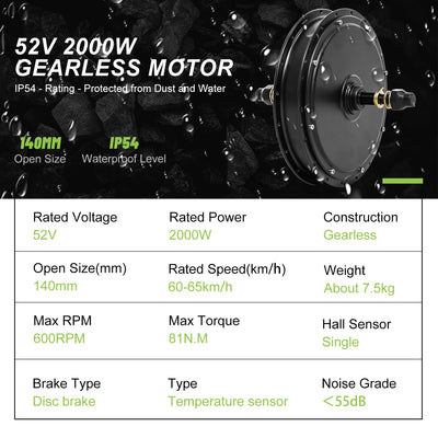 ESOULBIKE Elektrofahrrad-Umrüstkit für Schrauben-Nabenmotor hinten 52V 2000W - E-Bike-Umrüstkit kompatibel mit 26, 27,5 und 28 Zoll Rädern (Zoll, 28.0)