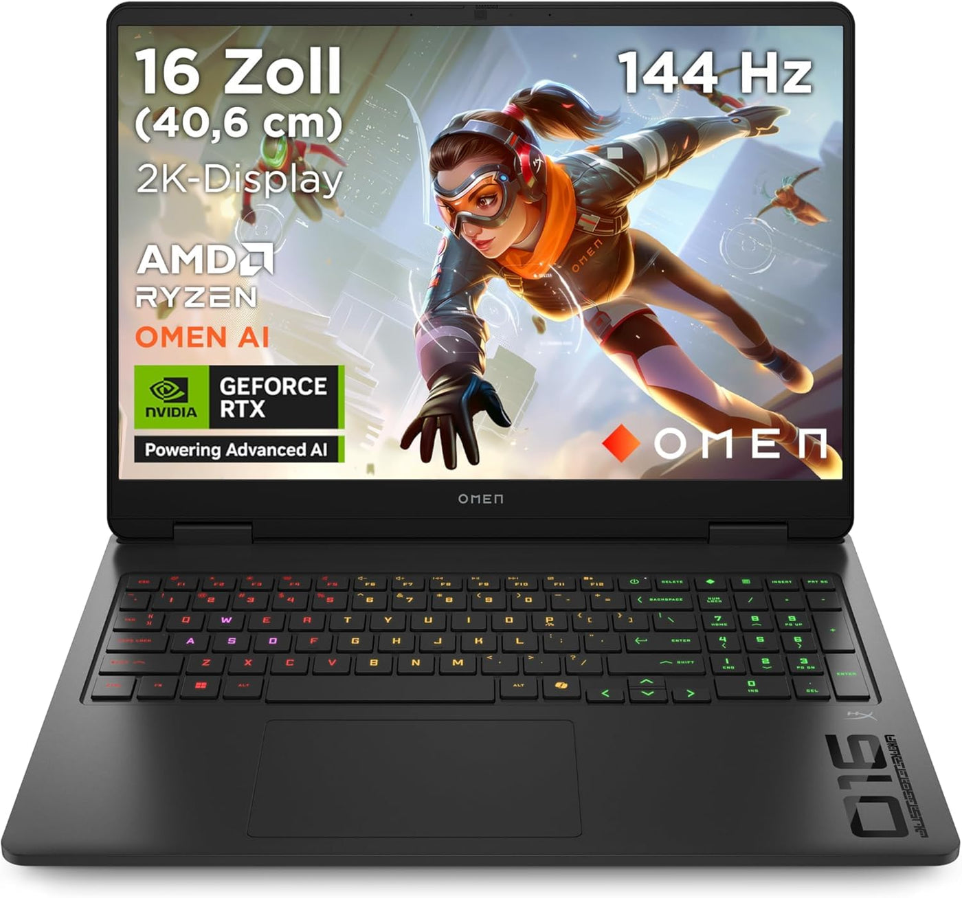 OMEN Gaming Laptop, 16" WUXGA Display 1920×1200, 16:10, 144Hz, AMD Ryzen 9 8940HX, NVIDIA GeForce RTX 5070, 32GB RAM, 1TB SSD, Win 11, 4-Zonen-RGB-QWERTZ Wi-Fi 6, Shadow Black, inkl. 3 Monate GamePass