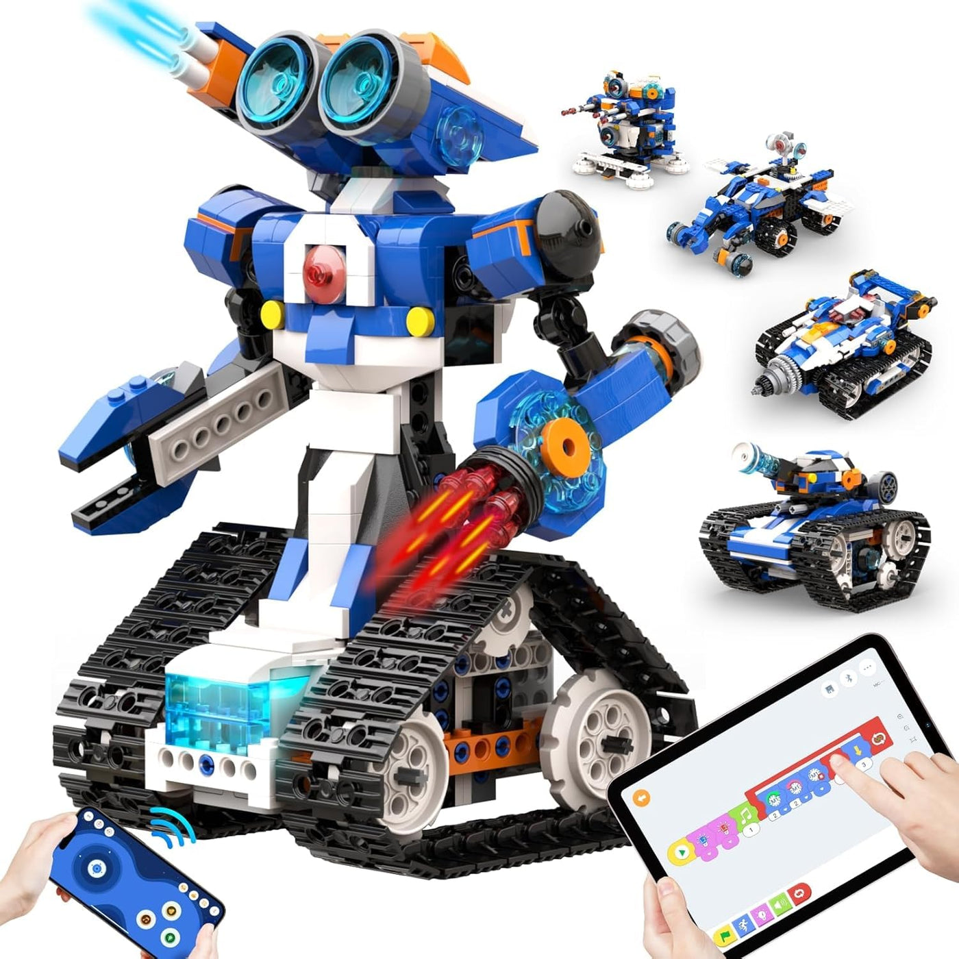 Apitor Robot J Programmierbarer Roboter für Kinder, 6-in-1 Kreativer Roboter Bausatz, App-Ferngesteuerter Kinder Spielzeug, pädagogisches Programmiergeschenk für Jungen ab 7-12 Jahren (480 Stück)