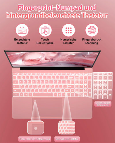 2025 Neueste 15.6 Zoll FHD Laptop|16GB RAM 512GB SSD|Celeron 5205U|QWERTY Tastatur mit Hintergrundbeleuchtung|Fingerabdruckleser|WiFi |HDMI|Notebook Computer für Unternehmen und Studenten|