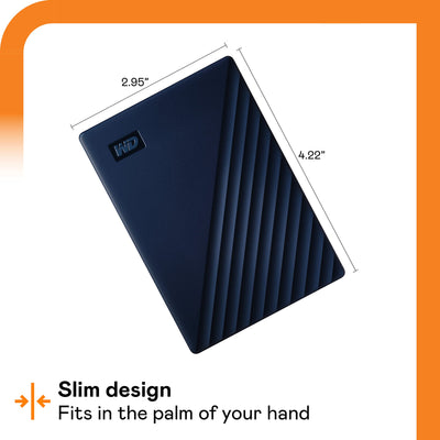 WD My Passport for Mac externe Festplatte 5 TB (mobiler Speicher, USB-C-fähig, herunterladbare Software, Passwortschutz, Mac kompatibel, einfach einzusetzen) mitternachtsblau