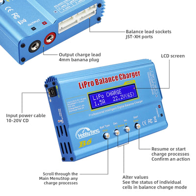 Hobby Fans B6 Balance Ladegerät 80W 6A LCD für LiPo Li-Ion Life Akku (1-6S) NiMH NiCd (1-15S), RC Hobby Akku LED AC Power Adapter