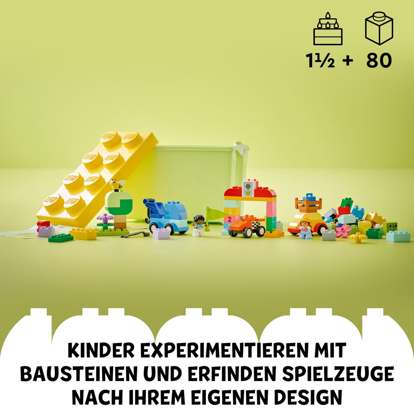 LEGO DUPLO Steinebox Autos und LKWs – Lernspielzeug für Jungen & Mädchen ab 1 Jahr – Spielzeug für Kleinkinder mit 1-2-3 Steinen, 2 Figuren und 3 Fahrzeugen zum Spielen und Bauen – Geschenk – 10439