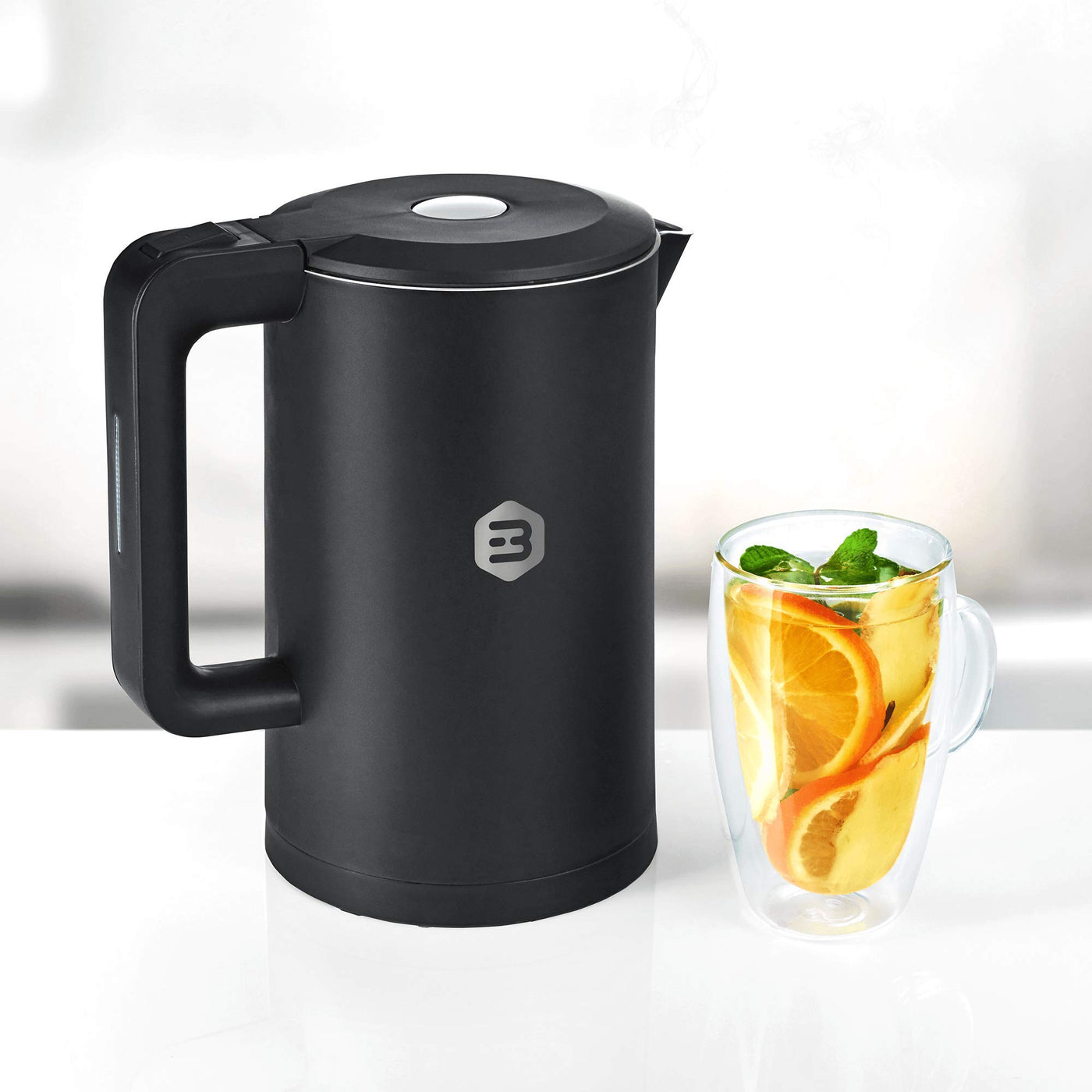 Balter Wasserkocher Edelstahl WK-4, 1,7 Liter, elektrischer Wasserkocher, Doppelwand Design, BPA frei, LED, Teekocher Kompakt, leise, Grau