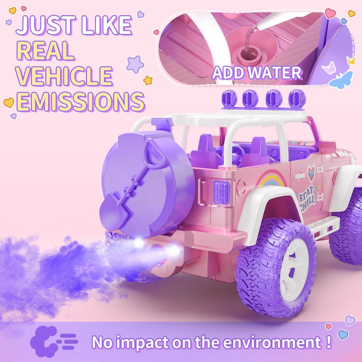 DEERC Pink Ferngesteuertes Auto für Mädchen mit Nebel und Musik, 1:16 RC Auto mit LED-Lichtern für Kinder, All-Terrain SUV Truck Geschenke, Geländewagen Spielzeugauto, Mädchen Spielzeug DE86-PI-DE4