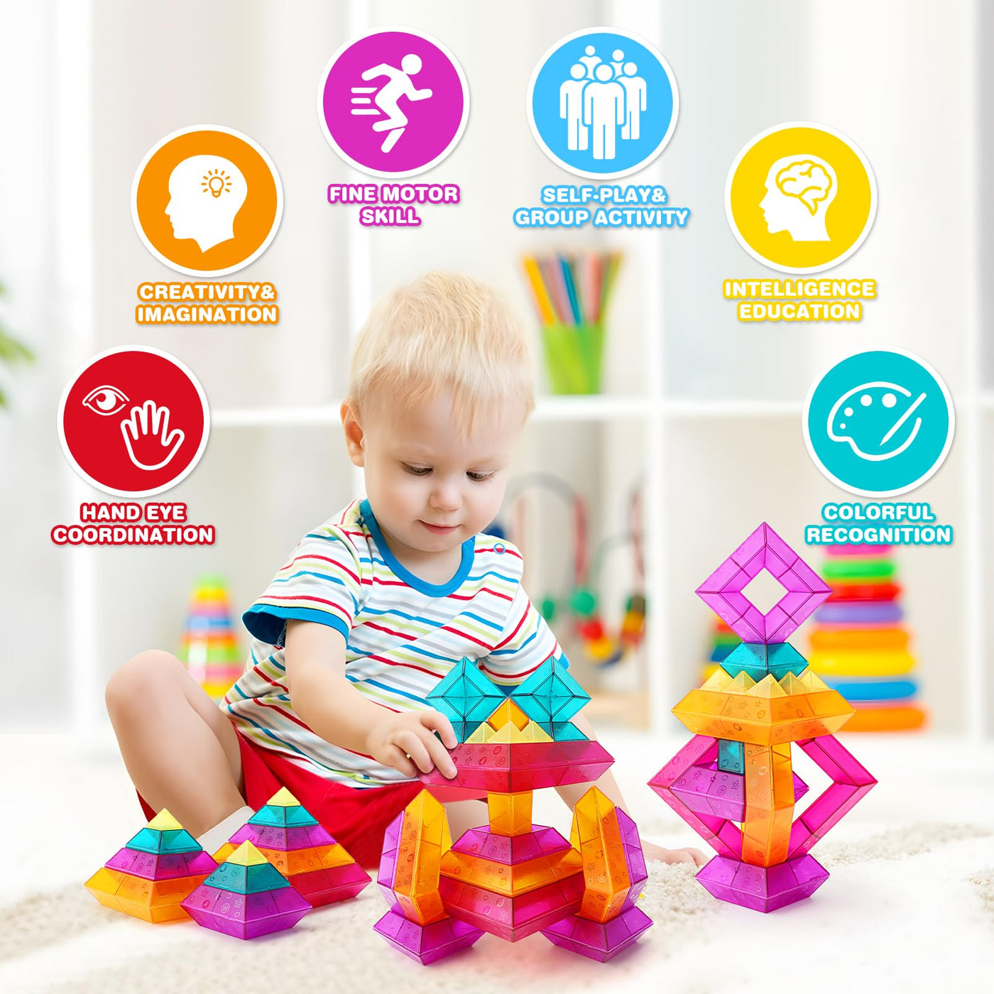 MAKE KIDS SMILE BUBBLE FUN Bausteine für Kleinkinder ab 2 3 4 5 6 Jahre,30 Stück Pyramide Stapelspielzeug,Farbige Blöcke Bauspielzeugsets STEM Spielzeug für Jungen und Mädchen