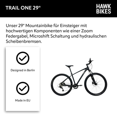 HAWK Trail One 29" Mountainbike XL Schwarz I Offroad Fahrrad mit Zoom Federgabel & Aluminiumrahmen I Mountainbike 29 Zoll, Microshift 9 Gang Schaltung