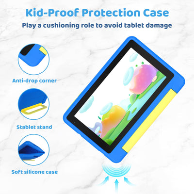 Ainmel Kinder Tablet 7 Zoll, Android 13 Quad Core, 8GB RAM+64GB ROM+128GB erweiterbar, Wi-Fi, Bluetooth, Type-C, Kids Tablet, Blau