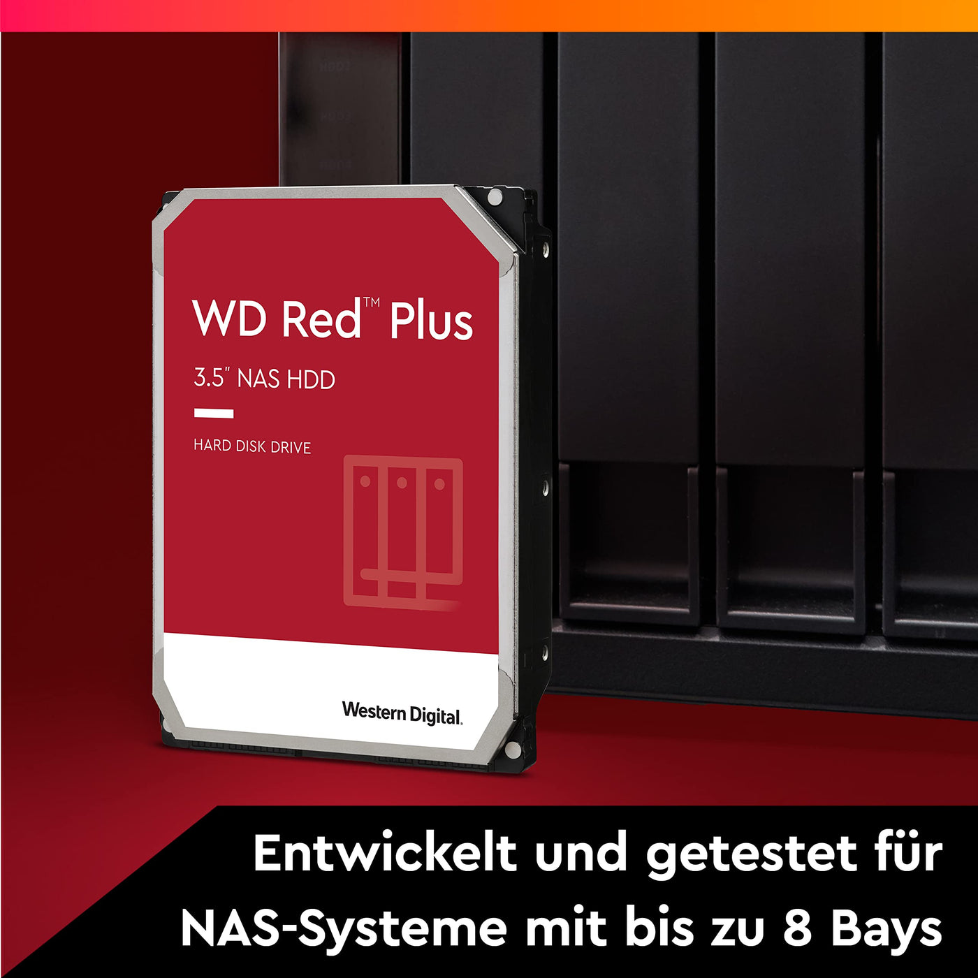 WD Red Plus interne Festplatte NAS 4 TB (3,5'', Workload-Rate 180 TB/Jahr, 5.400 U/min, 256 MB Cache, NASware-Firmware für Kompatibilität, 8 Bays) Rot