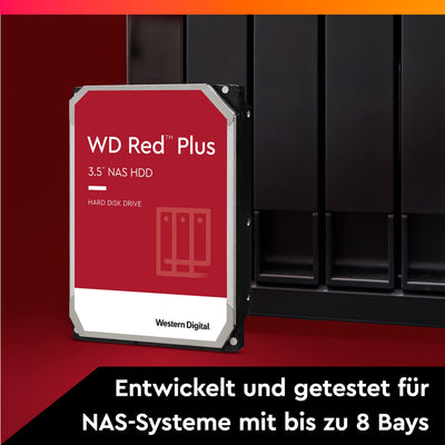 WD Red Plus interne Festplatte NAS 4 TB (3,5'', Workload-Rate 180 TB/Jahr, 5.400 U/min, 256 MB Cache, NASware-Firmware für Kompatibilität, 8 Bays) Rot