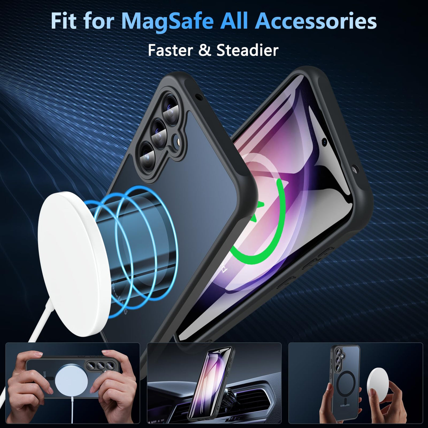 Hülle für Samsung Galaxy S23 FE 5G für Magsafe mit Panzer Schutz Glas, [Schutz in Militärqualität] Stoßfest Magnetisch Handyhülle Samsung S23 FE Case Dünn Outdoor Cover Schutzhülle für S23 FE, Schwarz