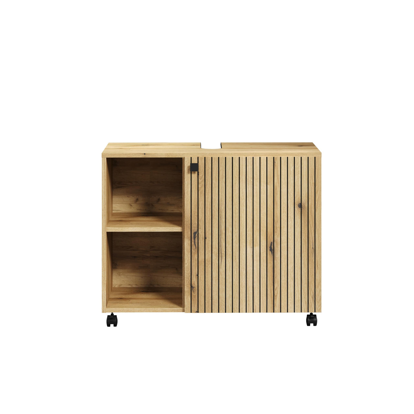 trendteam smart living - Waschbeckenunterschrank Unterschrank auf Rollen - Badezimmer - PureBliss - Aufbaumaß (BxHxT) 80 x 64 x 42 cm - Farbe Evoke Eiche mit schwarzen Rillen - 233730142