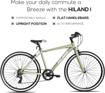 Hiland 28 Zoll 700C Trekking Bike Cityrad Damenrad 7 Gang Tiefem Durchstieg Hybrid Fahrrad Pendlerfahrrad für Frauen grün
