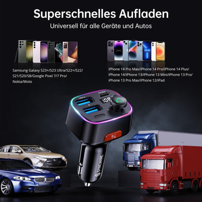 Syncwire FM Transmitter Auto Bluetooth 5.4 48W (PD 36W & 12W) Bluetooth Adapter Auto mit [Lichtschalter] [HiFi-Bass-Sound] [Schnellladen] Freisprecheinrichtung Autoladegerät Zigarettenanzünder