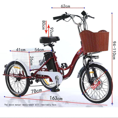 20″ Elektro Dreirad FüR Erwachsene, 7-Gang 3-Rad Elektrofahrrad, Mit Herausnehmbarem 48V 12Ah Akku (35–45 Km Reichweite), Verstellbarem Sitz (80–92 cm), Mit Scheinwerfer + Hupe B