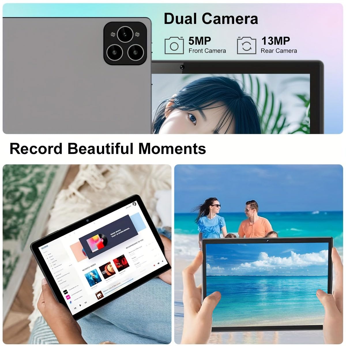 Crelander 10.1 Inch Android 13 Tablet mit SIM Card Slot 4G LTE Calling, 12GB+512GB, 8000mAh Battery, Dual Camera, Bluetooth/WiFi, Bundle mit Schutzhülle, Tastatur, Maus & Stylus (Grau Schwarz)