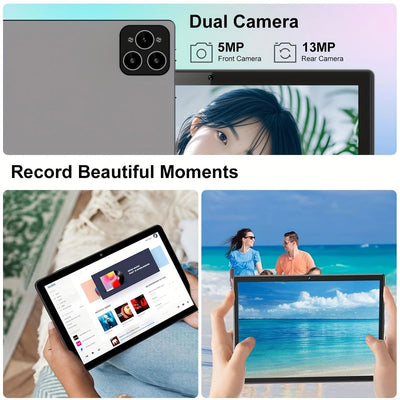 Crelander 10.1 Inch Android 13 Tablet mit SIM Card Slot 4G LTE Calling, 12GB+512GB, 8000mAh Battery, Dual Camera, Bluetooth/WiFi, Bundle mit Schutzhülle, Tastatur, Maus & Stylus (Grau Schwarz)