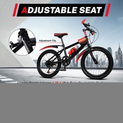 SHZICMY Mountainbike, 20 Zoll Kinderfahrrad Mountainbike aus Kohlenstoffstahl, Doppelscheibenbremse, für Schüler Mädchen und Jungen rot