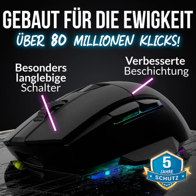 KLIM Blaze X RGB + NEU 2024 + Wiederaufladbare kabellose Gaming-Maus mit Ladestation + Langlebiger Akku + Bis zu 12000 DPI + Kabelgebundene & kabellose Maus PC, PS5, PS4, Mac + Schwarz