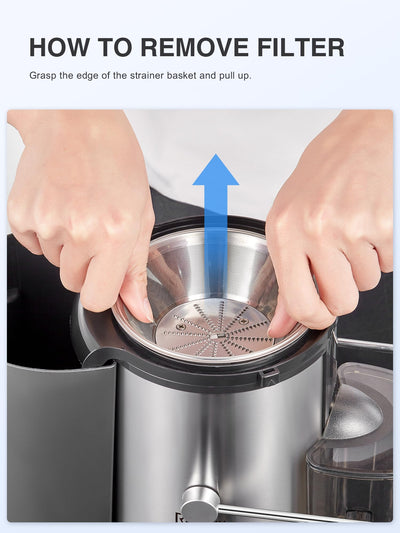 Reemix Entsafter Gemüse und Obst, Max Juicer Machine aus Edelstahl mit 3 Geschwindigkeitsstufen, 65mm Großem Mund Zufuhrschacht Zentrifugal Entsafter