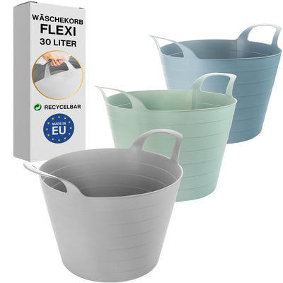 Wäschewanne Flexi, 3er Set, 45 x 40 cm, 30 Liter, Wäschekorb Plastik mit Griffen, 3 Farbe, Made in EU