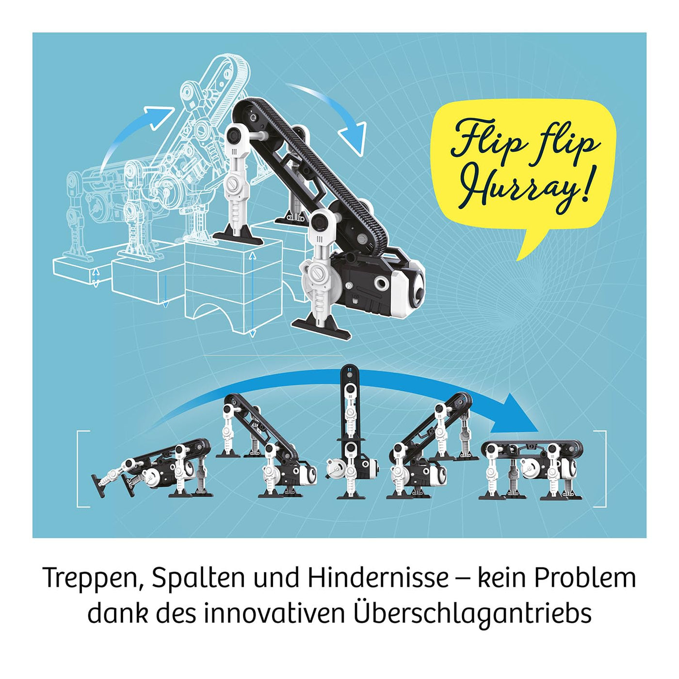 KOSMOS 621223 Flip-Monster, Dynamik-Bot, Roboter Bausatz mit innovativem Überschlagsantrieb, Spielzeug Roboter für Kinder ab 8 Jahre, Technik Bausatz, Experimentierkasten Technik