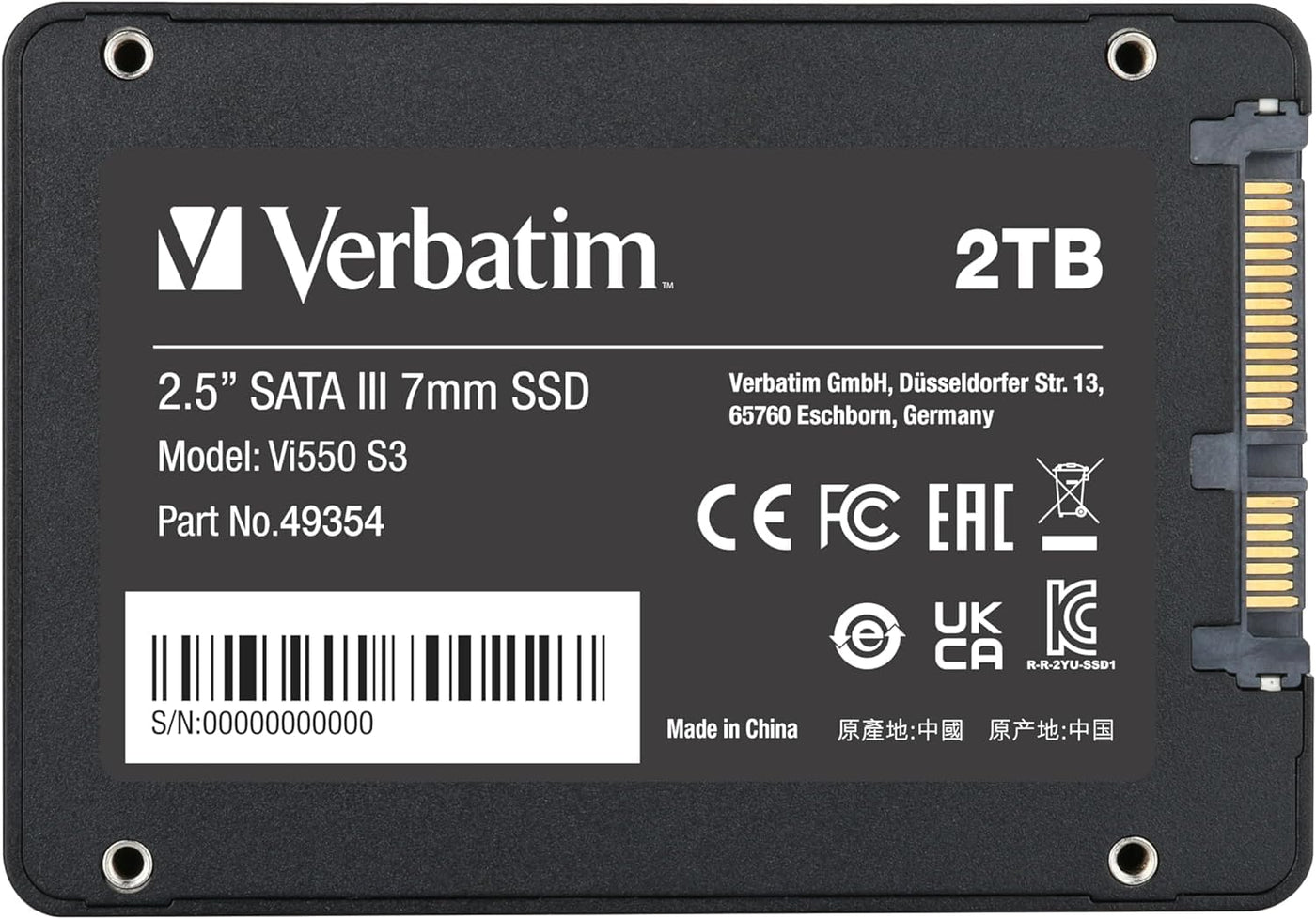 Verbatim Vi550 S3 SSD, internes SSD-Laufwerk mit 2 TB Datenspeicher, Solid State Drive mit 2,5'' SATA III Schnittstelle und 3D-NAND-Technologie, schwarz