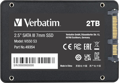 Verbatim Vi550 S3 SSD, internes SSD-Laufwerk mit 2 TB Datenspeicher, Solid State Drive mit 2,5'' SATA III Schnittstelle und 3D-NAND-Technologie, schwarz