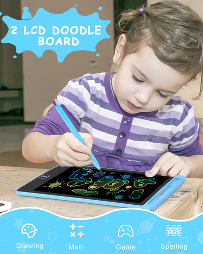 2 Packs LCD Schreibtafel für Kinder,Zaubertafel 8,5 Zoll, Bunter Bildschirm, Löschbarem Handschrift Block, Pädagogisches Spielzeug ab 2 3 4 Jahre Mädchen Jungen Geschenk Blau+Blau