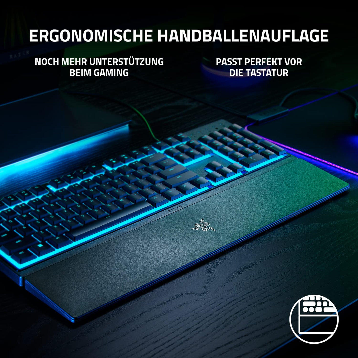 Razer Ornata V3 X - Flache Membran-Tastatur mit Chroma RGB (Lautlose Membran-Switches, Ergonomische Handballenauflage, Tastenkappen Anti-UV-Beschichtun) QWERTZ DE-Layout | Schwarz