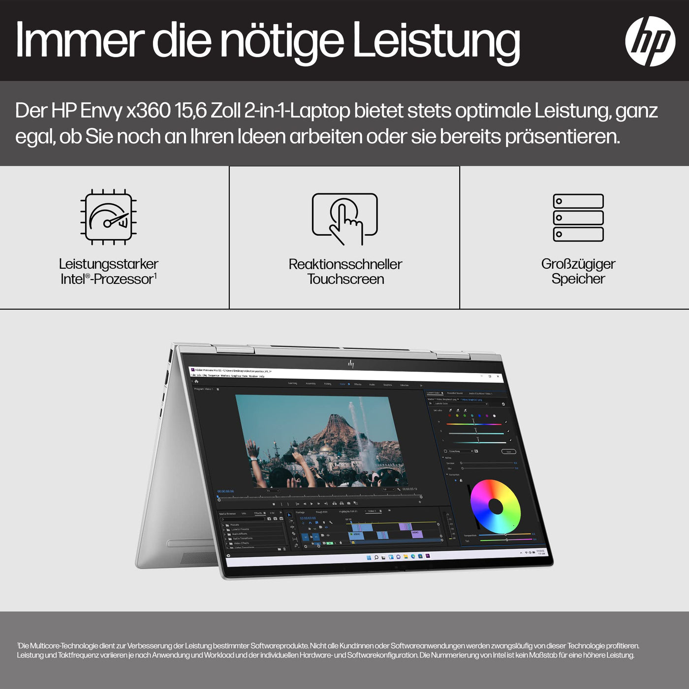 HP Envy x360 2-in-1 Laptop, 15,6" FHD OLED Touchdisplay, Intel Core i7-1355U, Intel Evo, 16 GB DDR5 RAM, 512 GB SSD, Intel Iris Xe, Windows 11 Home, QWERTZ Tastatur, Silver [Exklusiv bei Amazon]
