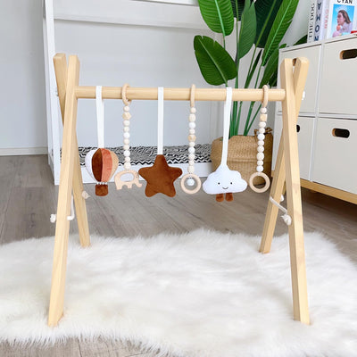 Caudblor Spieltrapez Holz Babyspielzeug Puzzle Gym inkl. Anhänger Babygymnastik aktiv Spielzeug Babyzimmer Kinderzimmer Dekoration