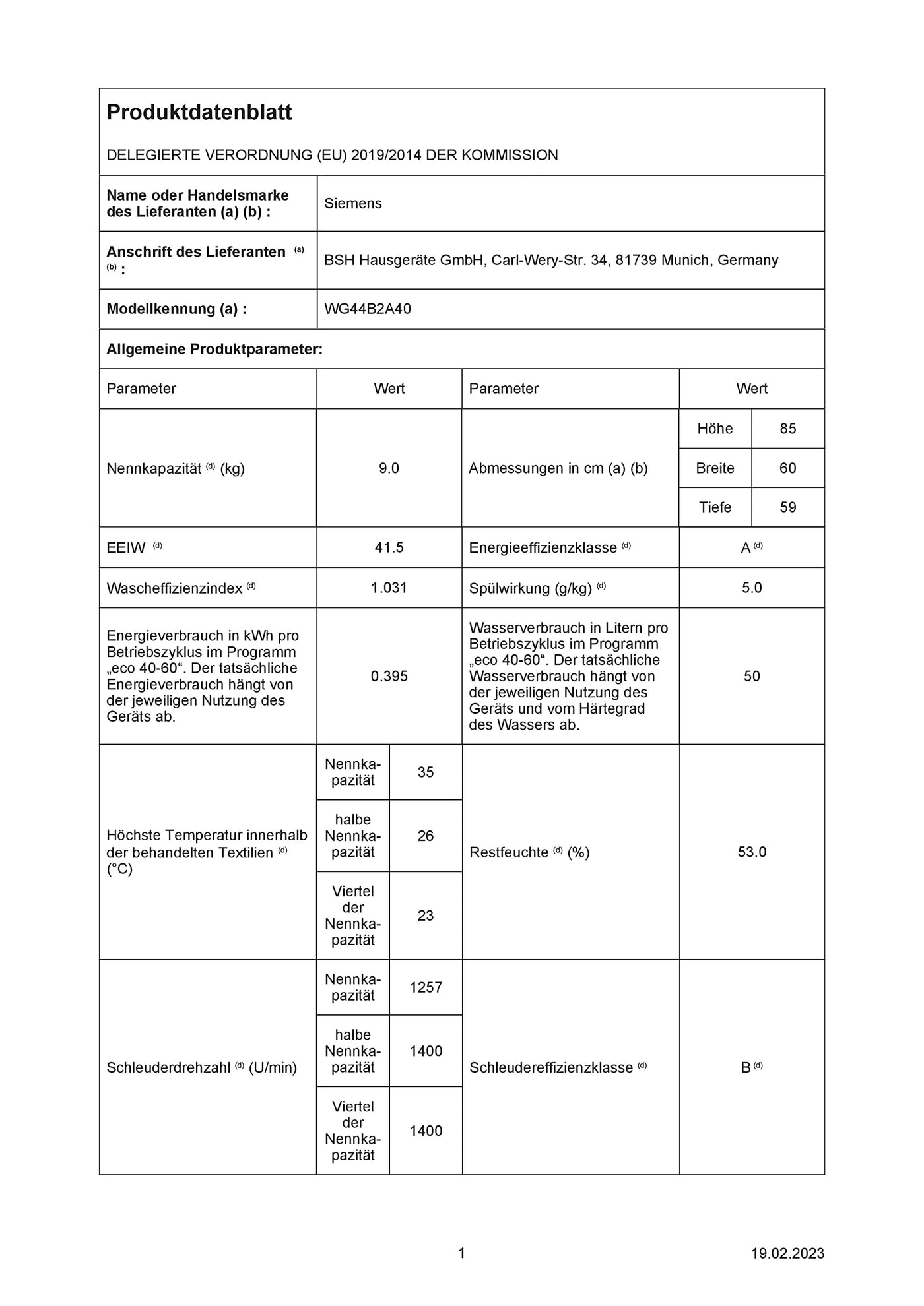 Siemens WG44B2A40 iQ700 Smarte Waschmaschine 9 kg, 1400 UpM, iDos - Intelligente Waschmittel-Dosierung, speedPack XL Beschleunigen Sie Ihre Programme, iQdive-Motor - 10 Jahre Garantie