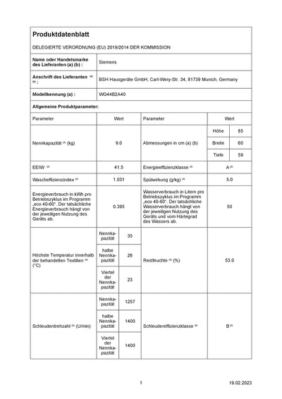 Siemens WG44B2A40 iQ700 Smarte Waschmaschine 9 kg, 1400 UpM, iDos - Intelligente Waschmittel-Dosierung, speedPack XL Beschleunigen Sie Ihre Programme, iQdive-Motor - 10 Jahre Garantie