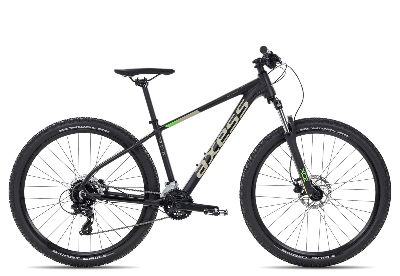 Axess Brash Mountainbike | MTB-Hardtail | 16-Gang Schaltung | Hydraulische Scheibenbremsen, Farbe:matt Black, Rahmengröße:14 Zoll, Laufradgröße:27.5 Zoll
